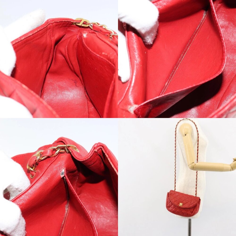 CHANEL Matelasse Chain Shoulder Bag Lamb Skin Red Gold CC Auth 149223 - Picture 13 of 15